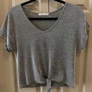 Cropped tie-front striped top